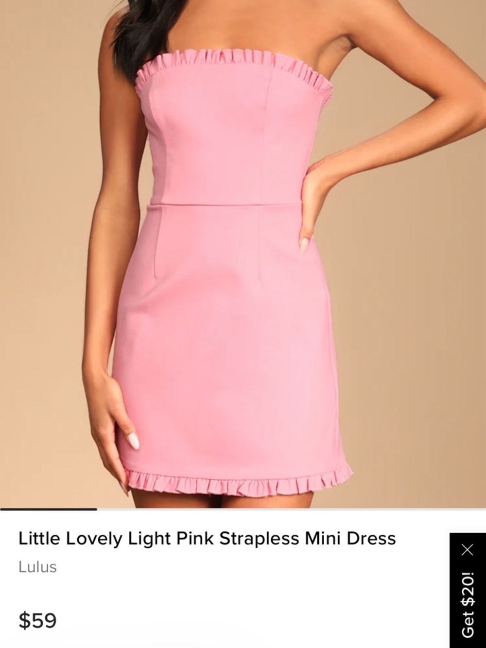 Lulu's Strapless Ruffle-Trim Light Pink Mini Dress